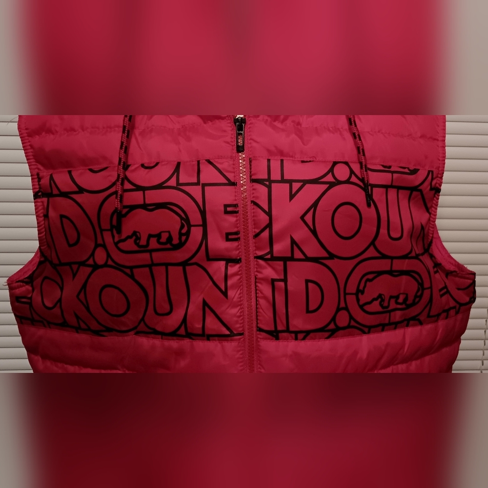 ECKO UNLTD Puffer Vest Mens Size XL Red/Black Hooded Full Zip Spell Out - Picture 2 of 16